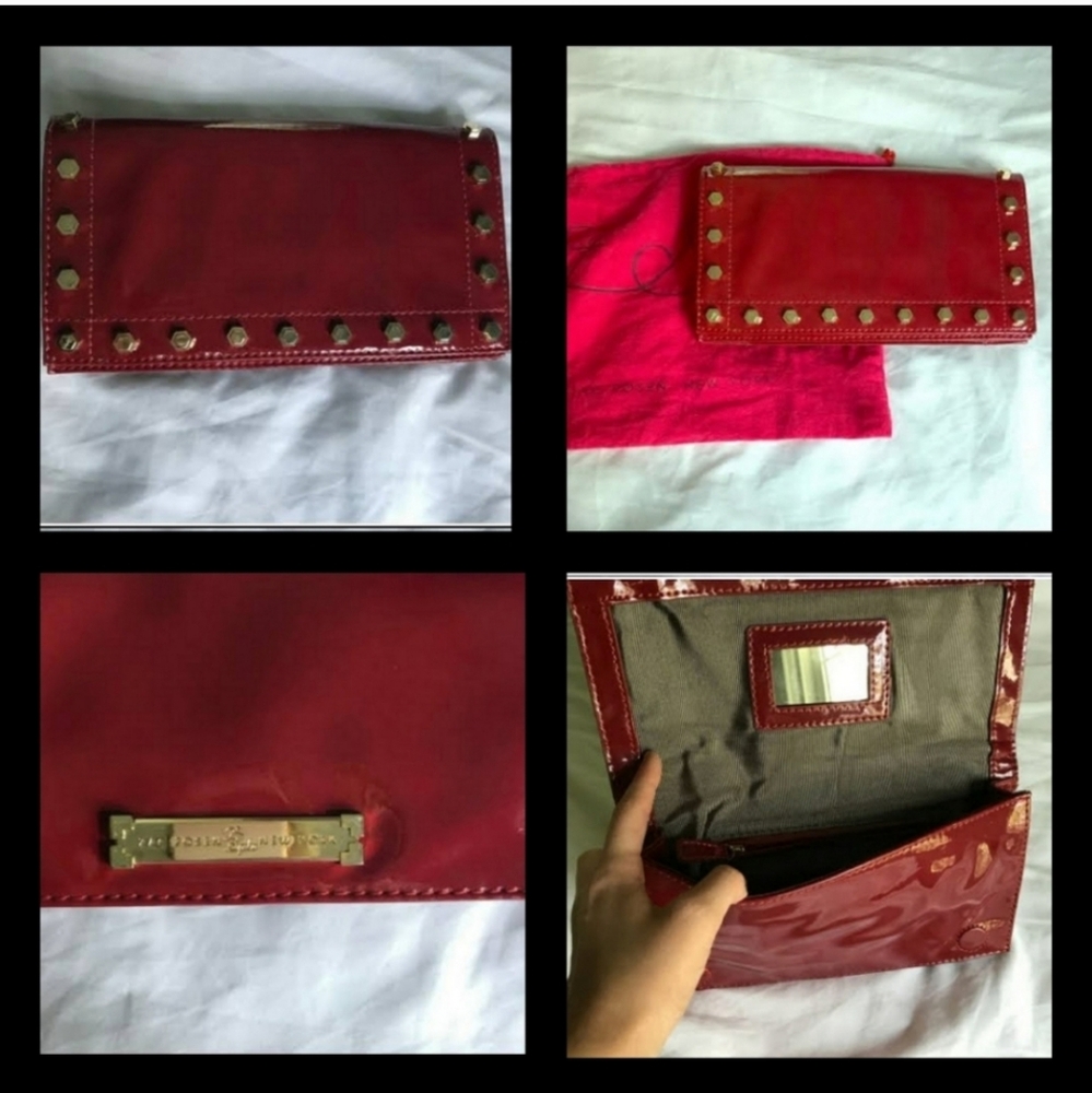 Z Spoke Zac Posen Clutch New York Red & Gold Studs Patent Leather